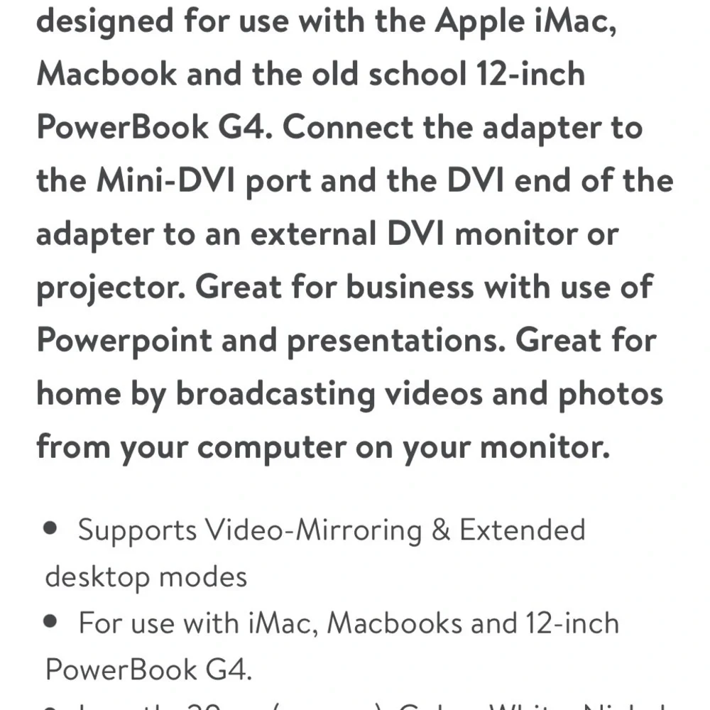 Fosmon Mini DVI (Male) to Standard DVI-I (Female) Video adapter Cable Cord (20c)